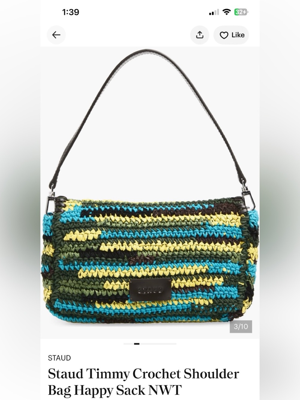 STAUD Crochet Shoulder Bag in Blue, Yellow & Green